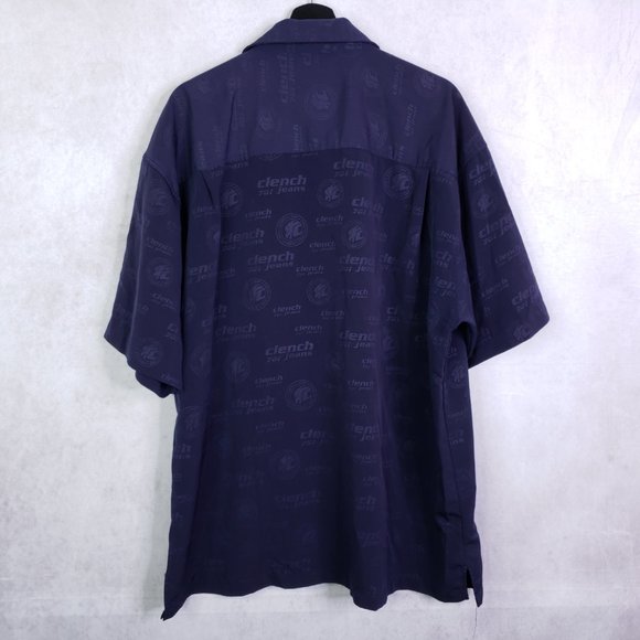 Vtg Clench Jeans 701 Men's XL Navy Blue Spellout Logo Button Up Shirt Y2K - Picture 3 of 9